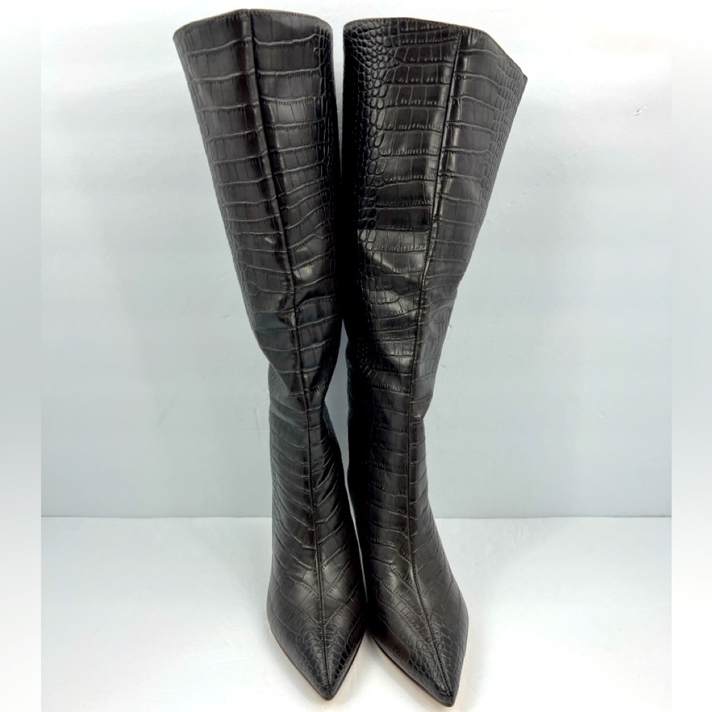 STEVE MADDEN LAVAN WOMEN’S BOOTS BROWN CROCODILE PRINT, UPPER LEATHER, SIZE 8M